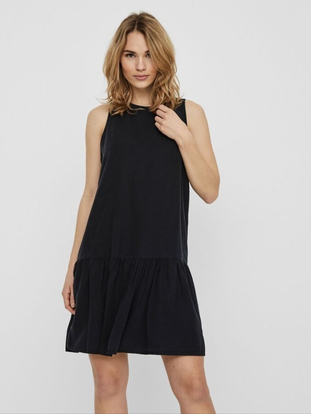 NEW NOISY MAY Womens 100% Lyocell Black Peplum Tiered Ruffle Mini Dress Size Med